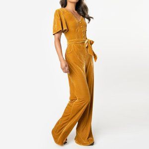 Gold Mustard Velvet Pinup Retro  Jumpsuit by Unique Vintage